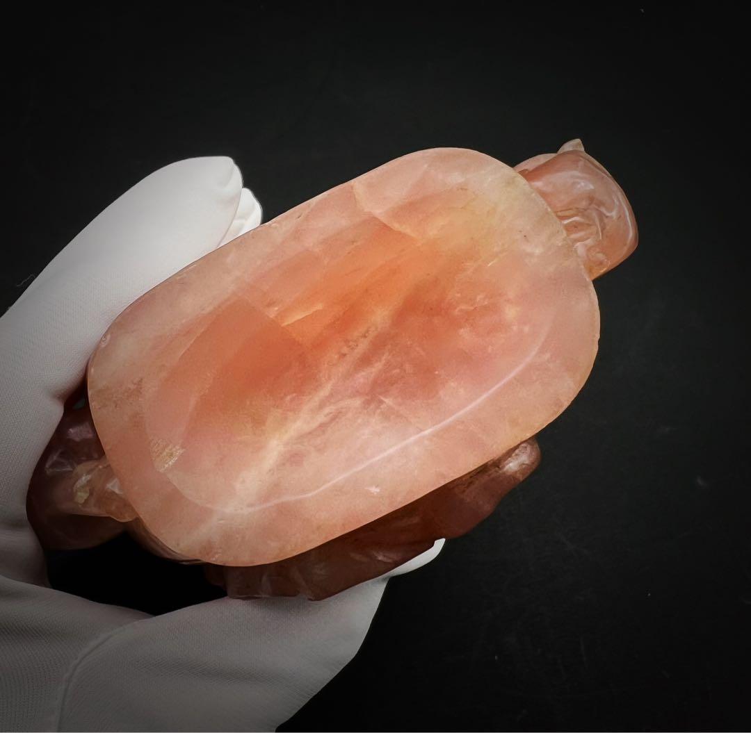 中国美術 古玩 粉水晶獸紋樣壺　彫刻置物