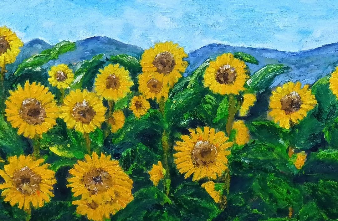 油絵 風景画 ひまわり【8月】【P8】