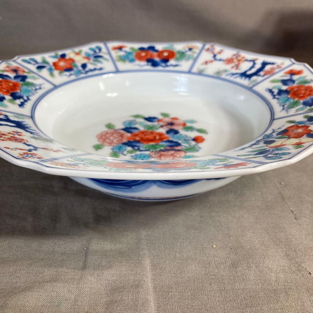 【今右衛門】色鍋島の伝統　人間国宝　十三代今泉今右衛門作　錦花見込絵　八角皿