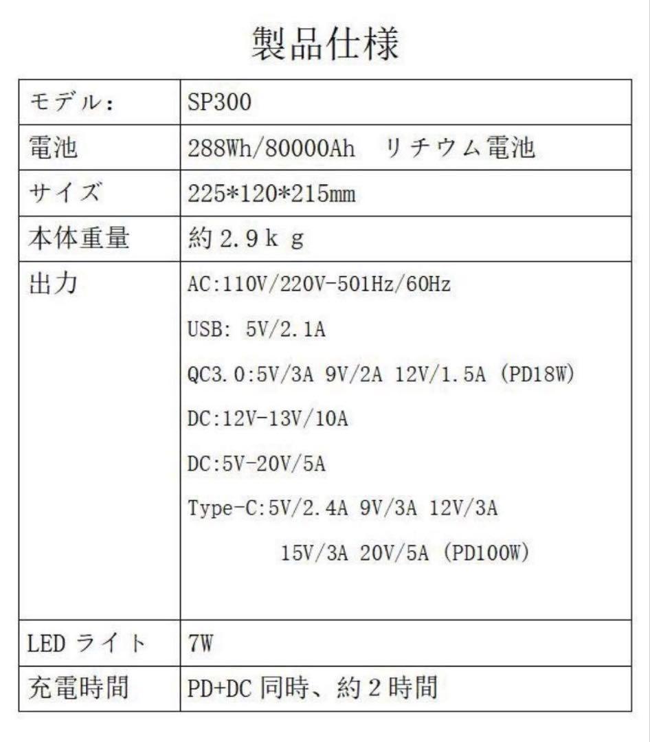 ポータブル電源 発電機 防災 大容量 80000mAh 288Wh 300w