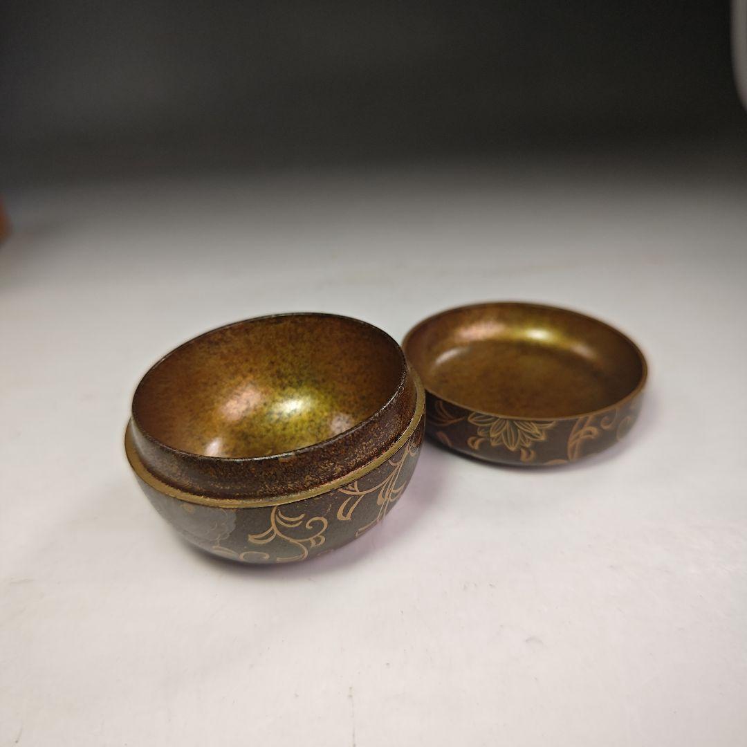 イ938 棗『時代　菊蒔絵　内梨地　平棗　木箱』茶道具