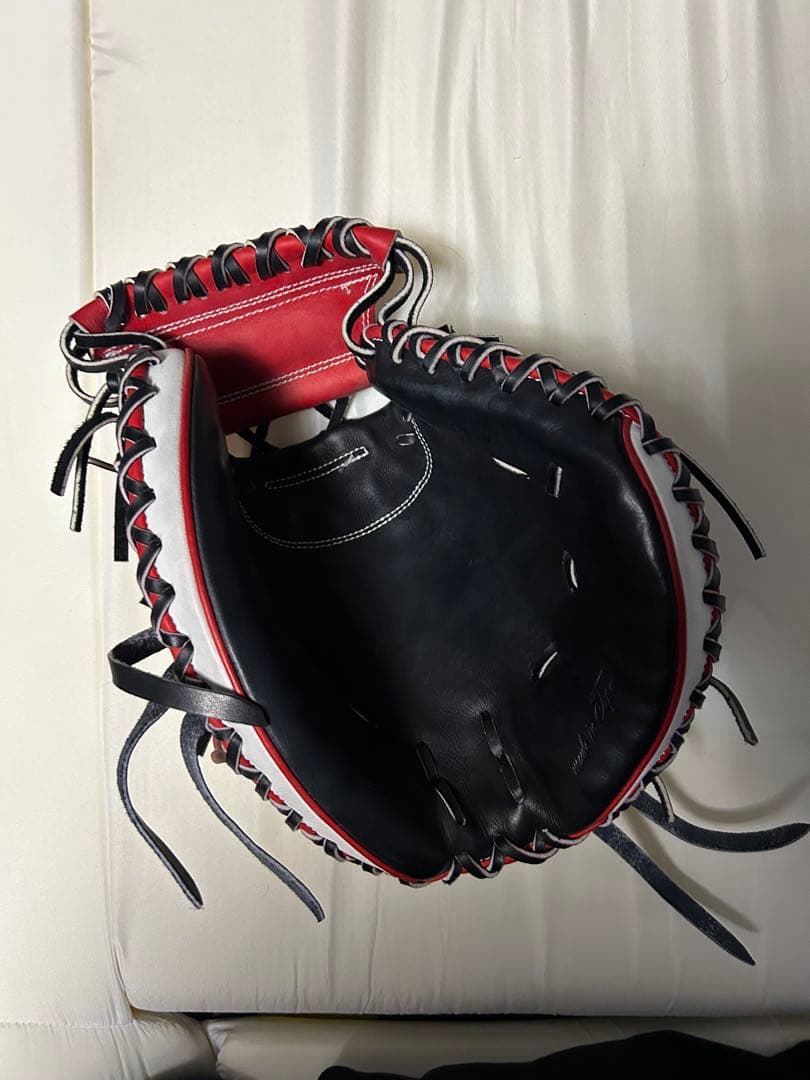 要ミット 美品 硬式用レザーグローブ 赤黒