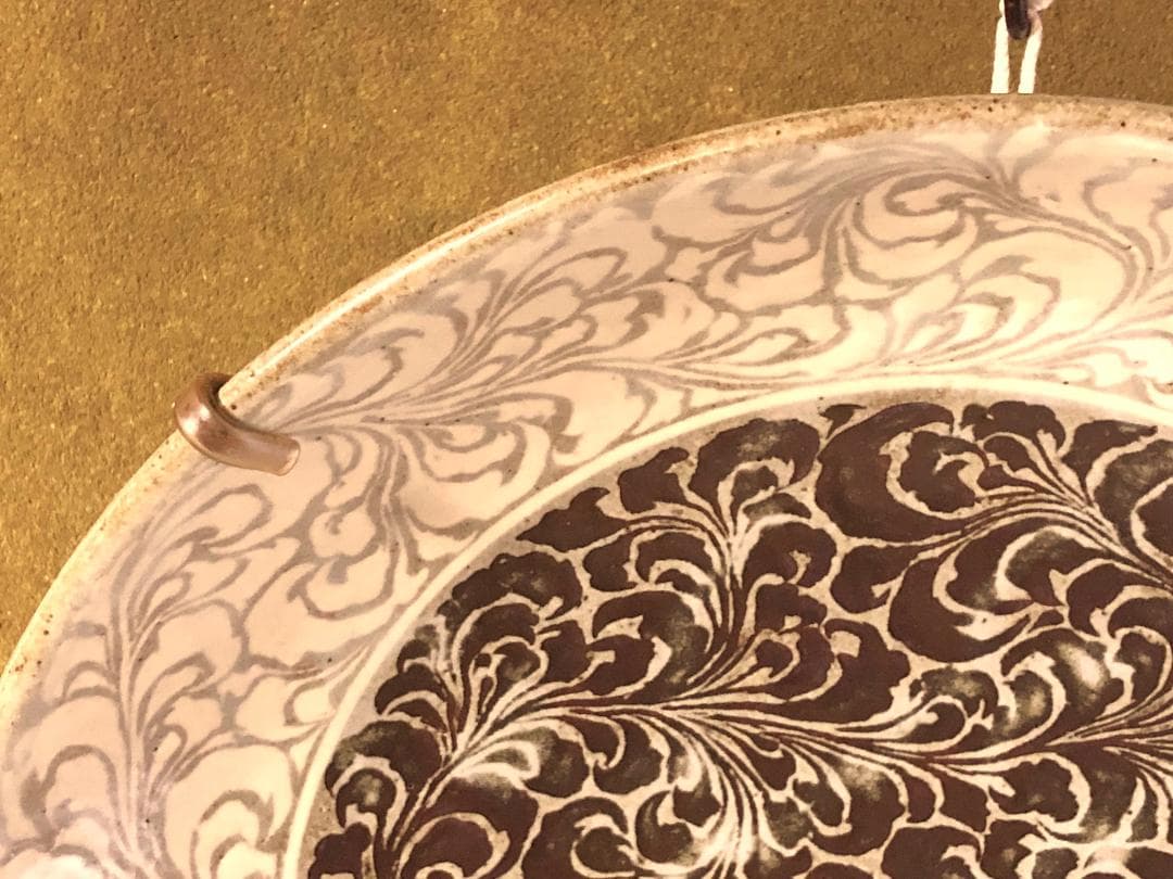 【 宮嶋正行本人作 唐草文大皿 】　益子焼　人間国宝・島岡達三師弟