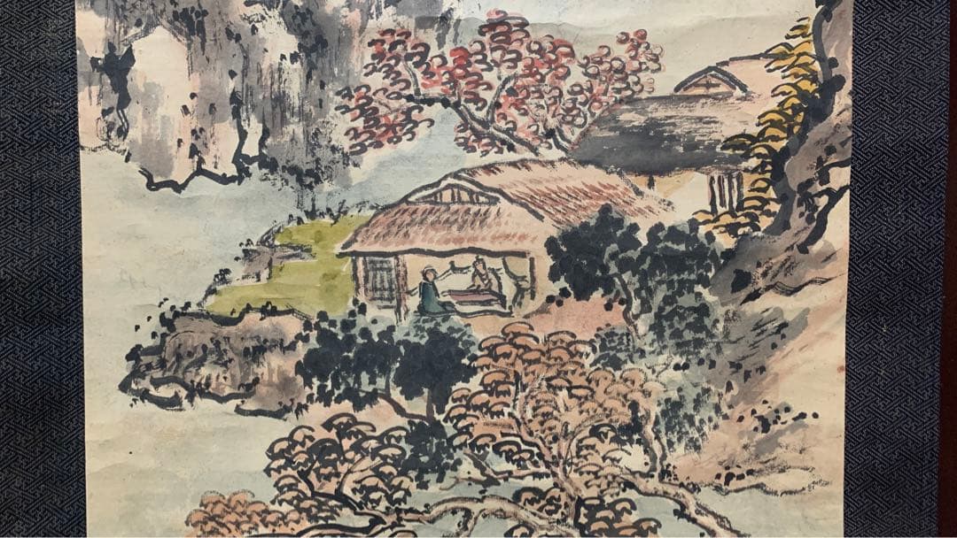 ②② 中国？山水風景水彩画掛軸　署名捺印有り　作者不明