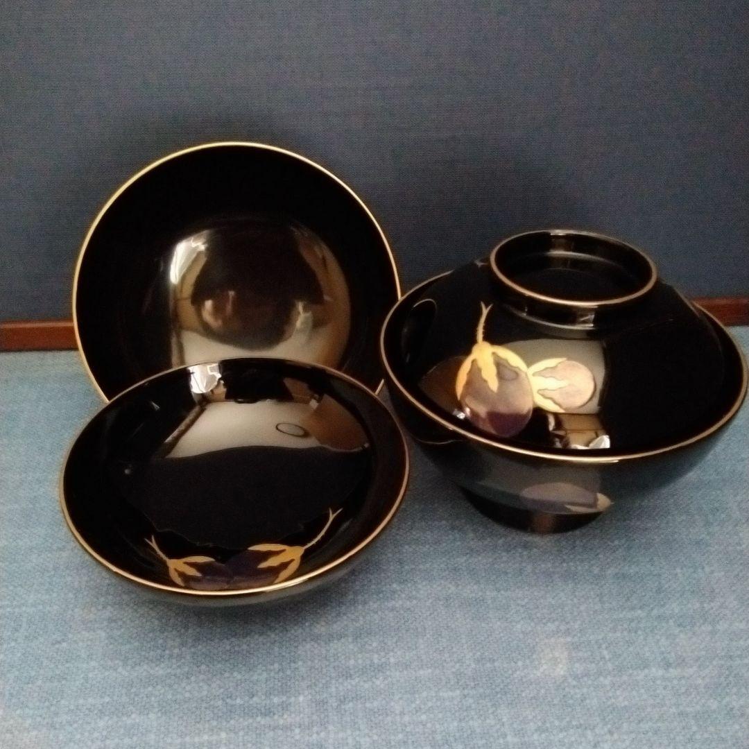 輪島塗　茄子の絵の吸い物　椀　五客