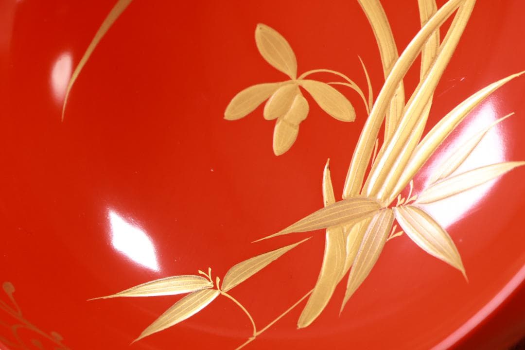 BJ120a　時代輪島塗　四君子図蒔絵　吸物椀　五客　木製　茶道具 懐石 菓子