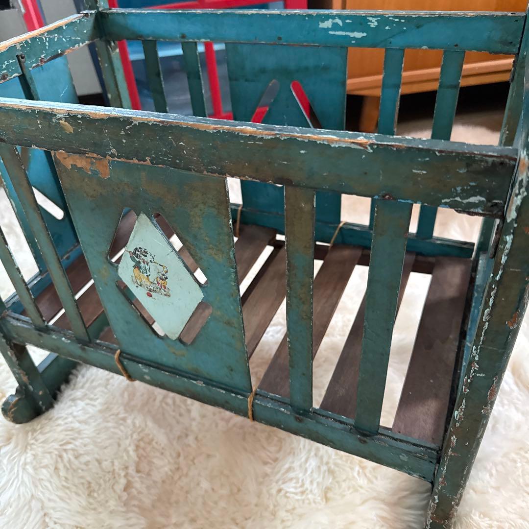 レトロ木製収納ラック イギリスアンティークドールベッド　ビンテージ家具