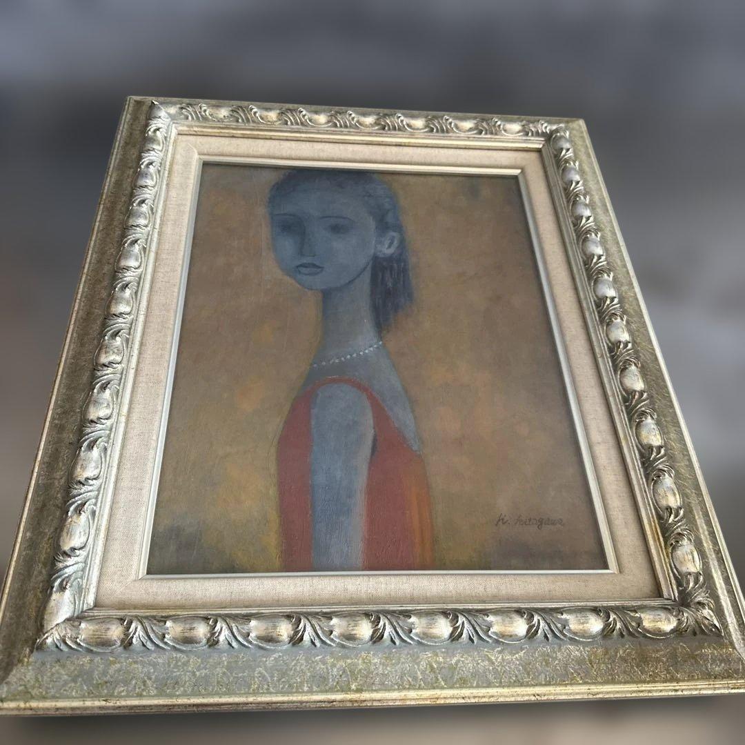 とても雰囲気がある素敵な女性の肖像 油彩画 サイン入り