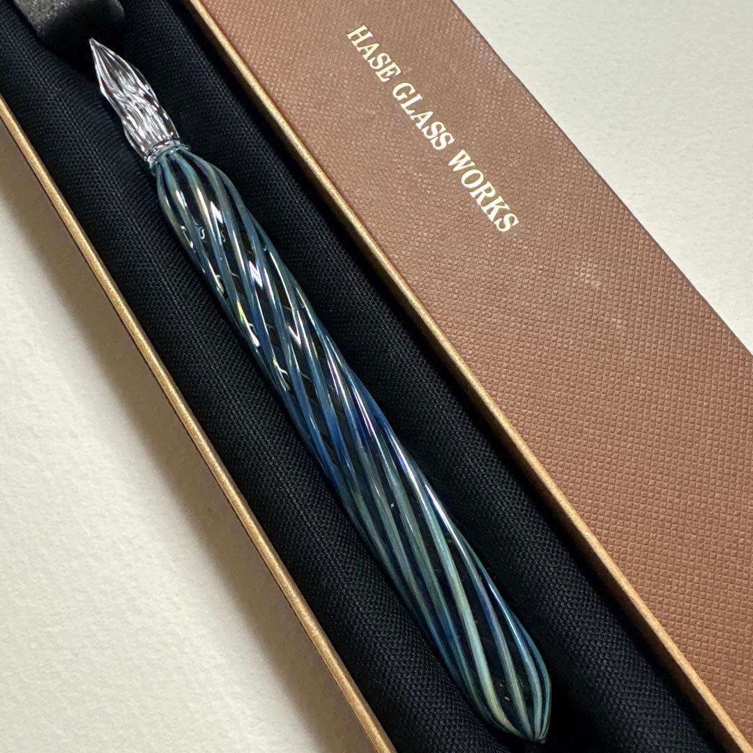 HASE硝子工房　ガラスペン　ブルーグリーン　ストライプ