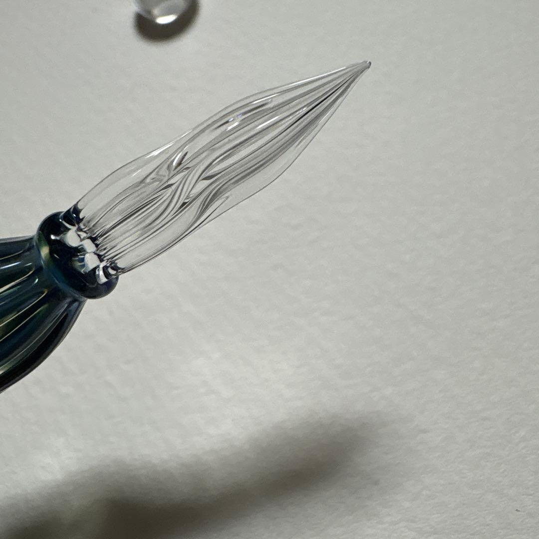 HASE硝子工房　ガラスペン　ブルーグリーン　ストライプ