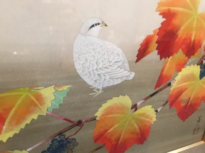 日本画家 美一 紅葉 鳥 額縁 フレーム 置物 絵画 壁掛け インテリア 美術品