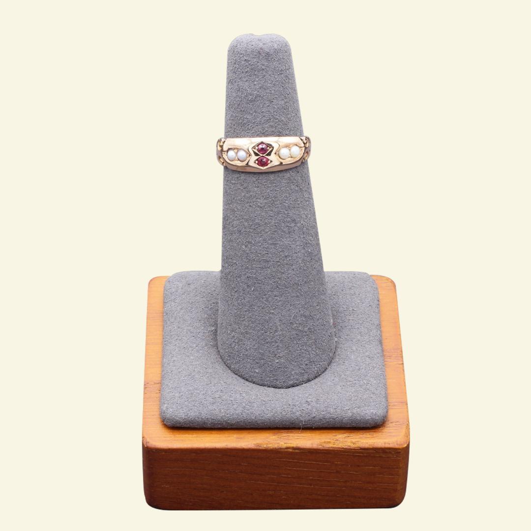 【アンティーク】ジプシーリング（15K・パール ・ ルビー）8号【J34892】