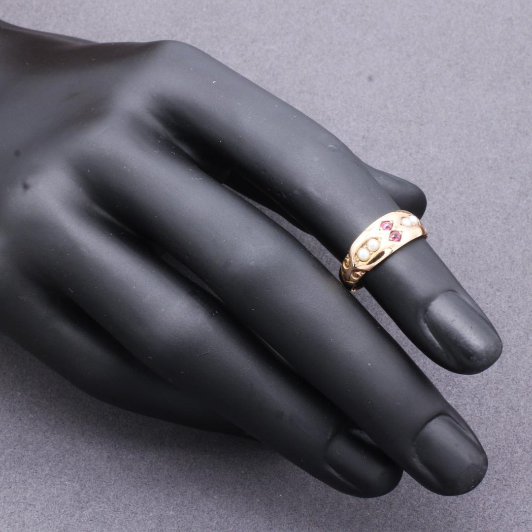 【アンティーク】ジプシーリング（15K・パール ・ ルビー）8号【J34892】