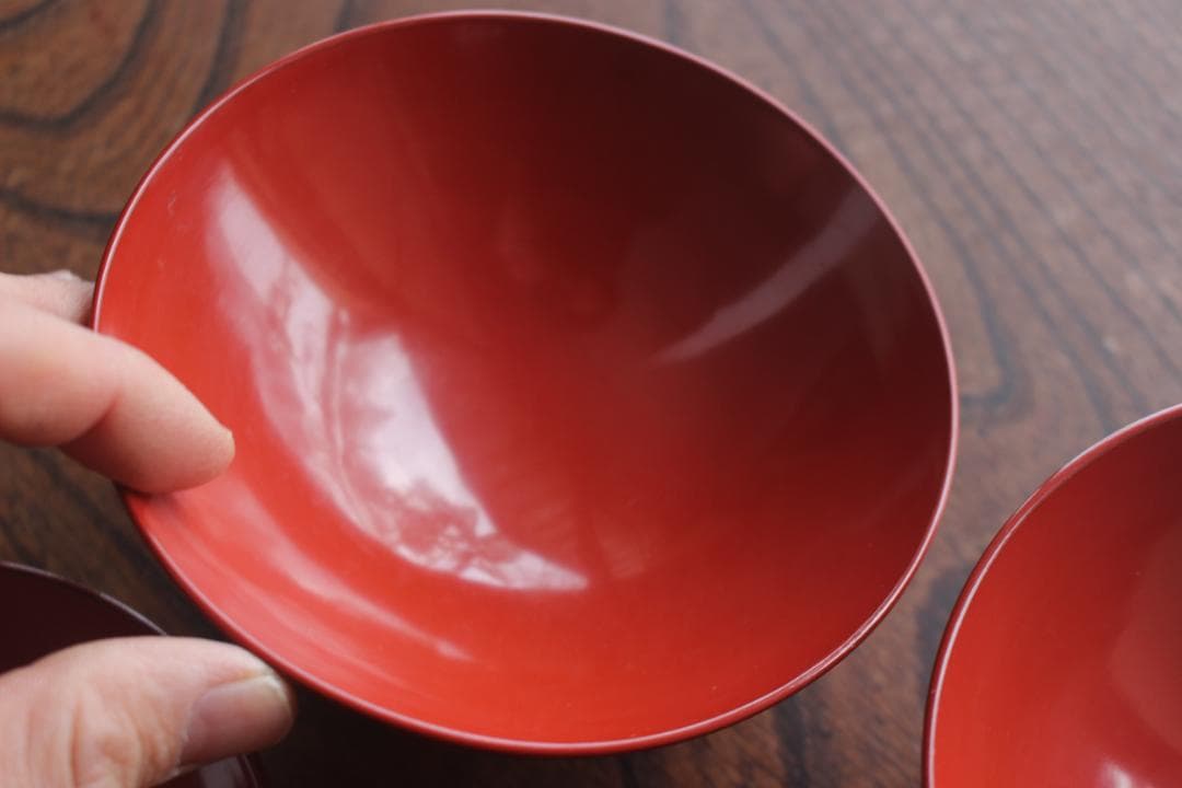 小傷有！時代朱漆に優美な薬玉蒔絵の映えるお椀2点（検輪島塗吸い物椀蒔絵椀