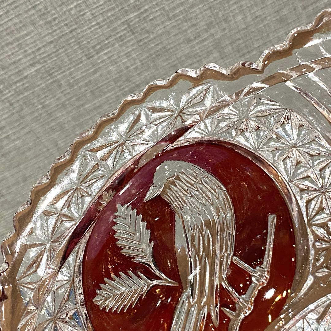 【HOFBAUER】 ホフバウワークリスタルガラス赤い装飾 鳥の彫刻　ドイツ製