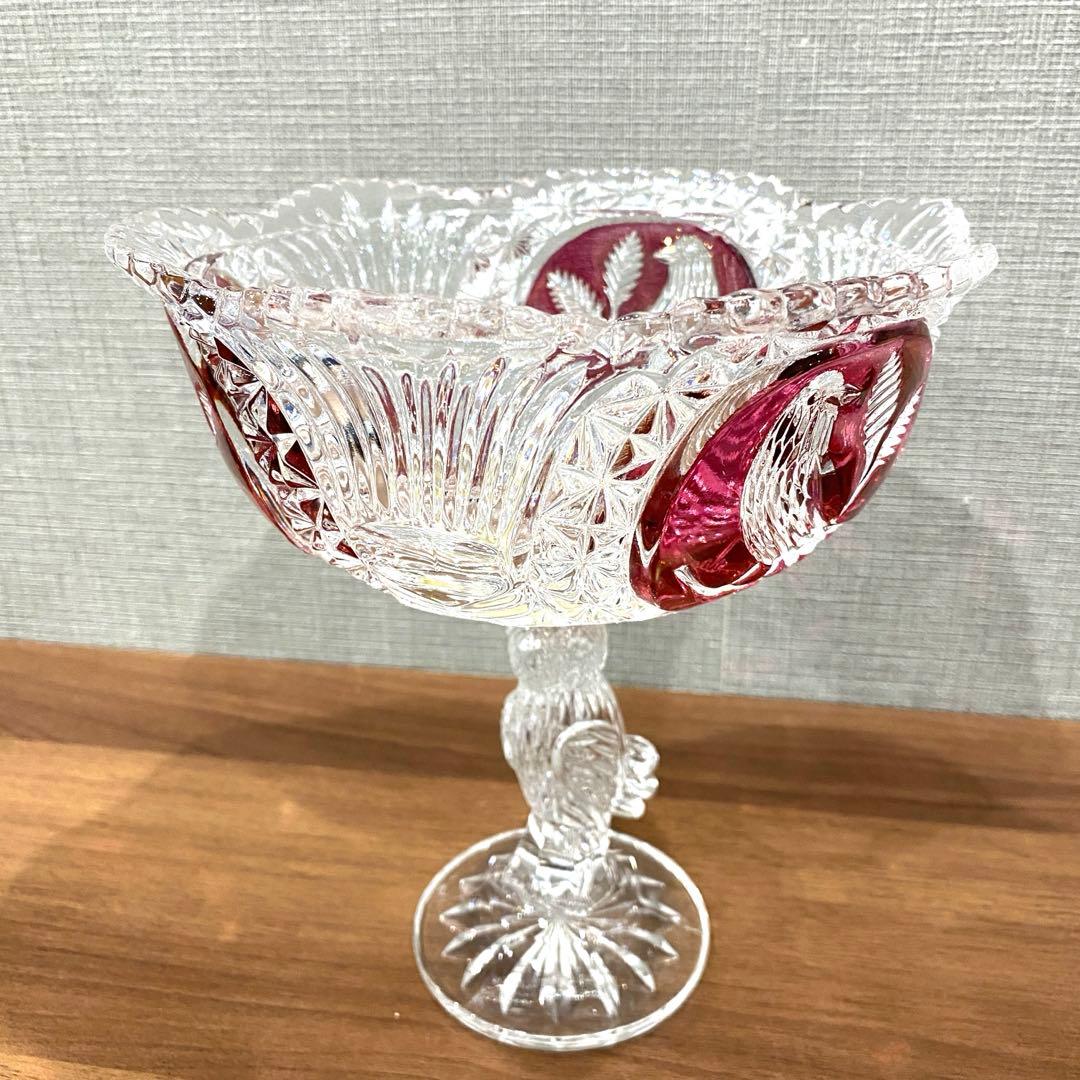 【HOFBAUER】 ホフバウワークリスタルガラス赤い装飾 鳥の彫刻　ドイツ製