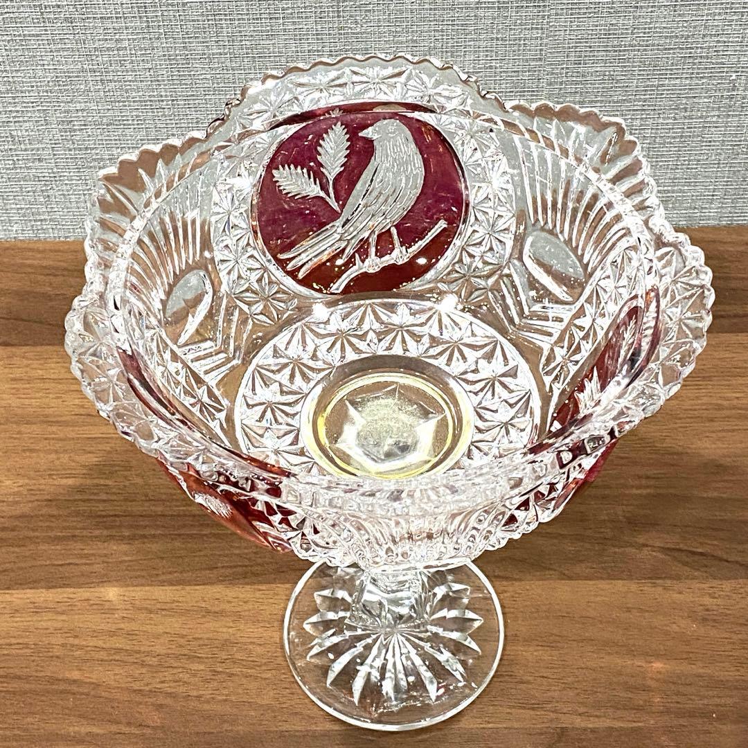 【HOFBAUER】 ホフバウワークリスタルガラス赤い装飾 鳥の彫刻　ドイツ製