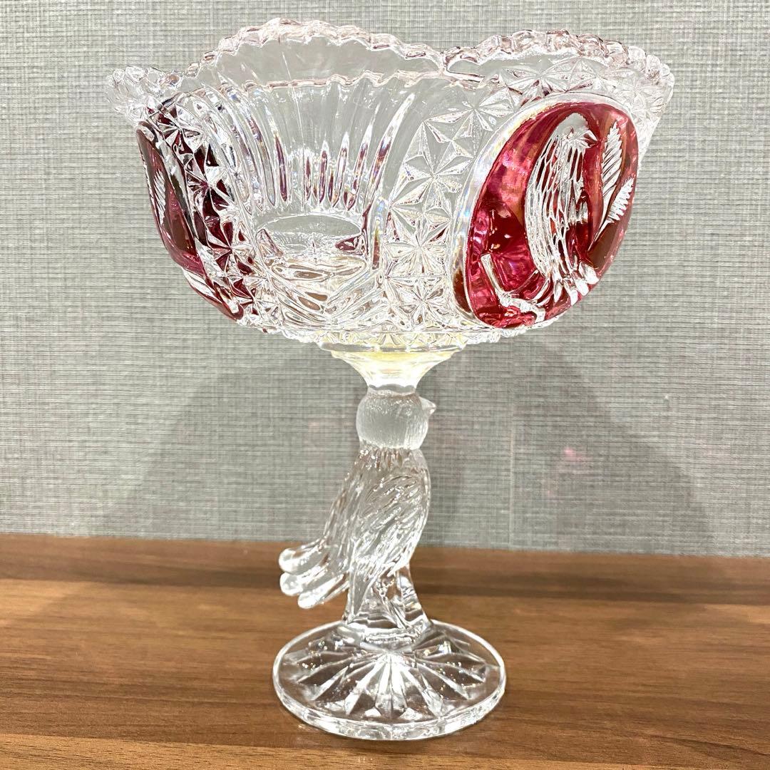 【HOFBAUER】 ホフバウワークリスタルガラス赤い装飾 鳥の彫刻　ドイツ製