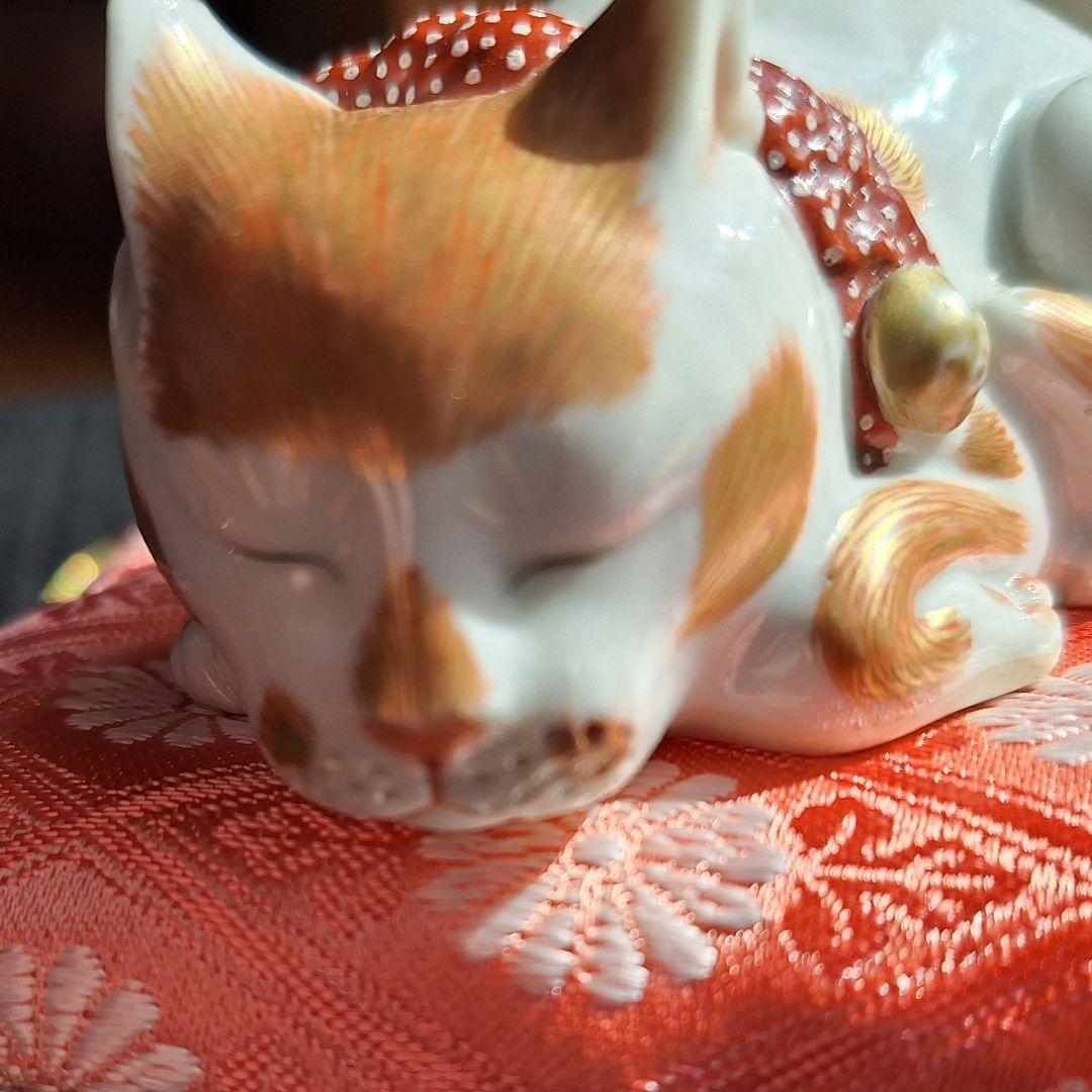 最上手！海を渡り、米国で百年以上眠り続けた猫！明治後期眠り猫招き猫 古伊万里九谷