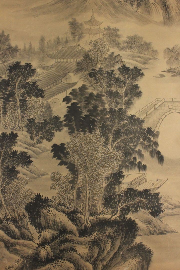 No5614 掛軸　在銘　啓祥　楓橋夜泊　画賛　紙本　中国画　山水　送料無料