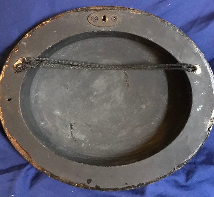 英国　手描き風景半球アンティーク　ドーム型壁掛け木製細密画