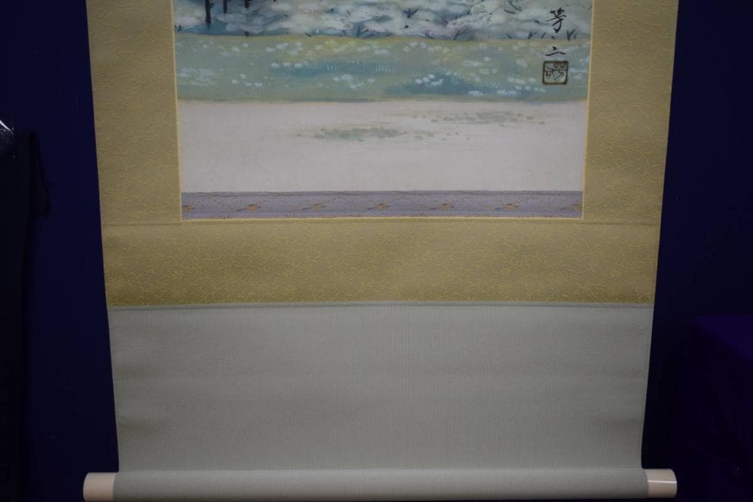 真作/箕輪芳二/青緑山水図/布袋屋掛軸HI-334