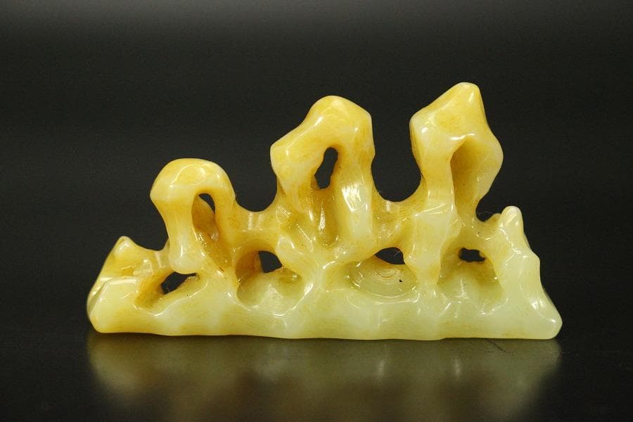 中国美術 白玉石 刻 太湖石 筆架 文房四宝(HA427)