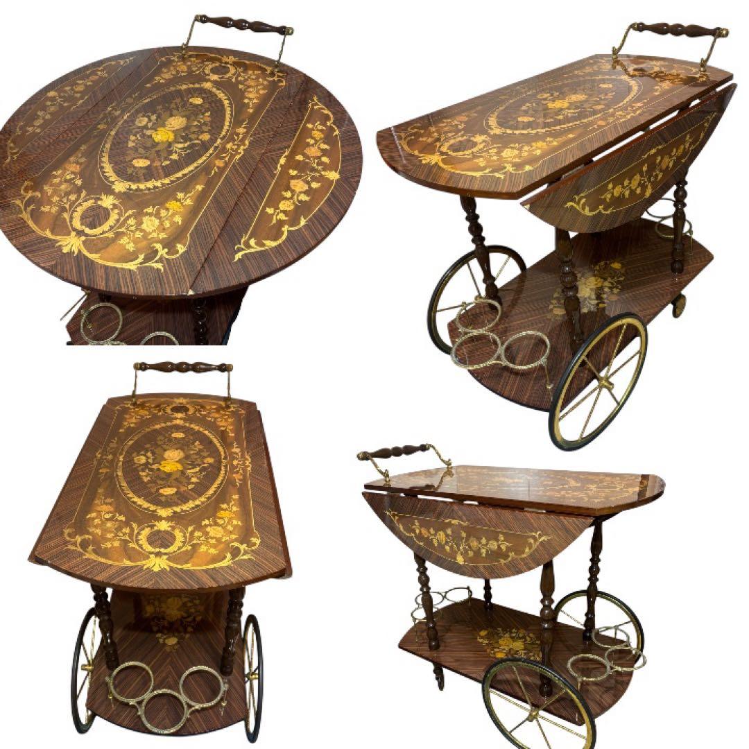 イタリア製 象嵌細工 バー ワゴンテーブルバタフライワゴン　象嵌細工 バーカート