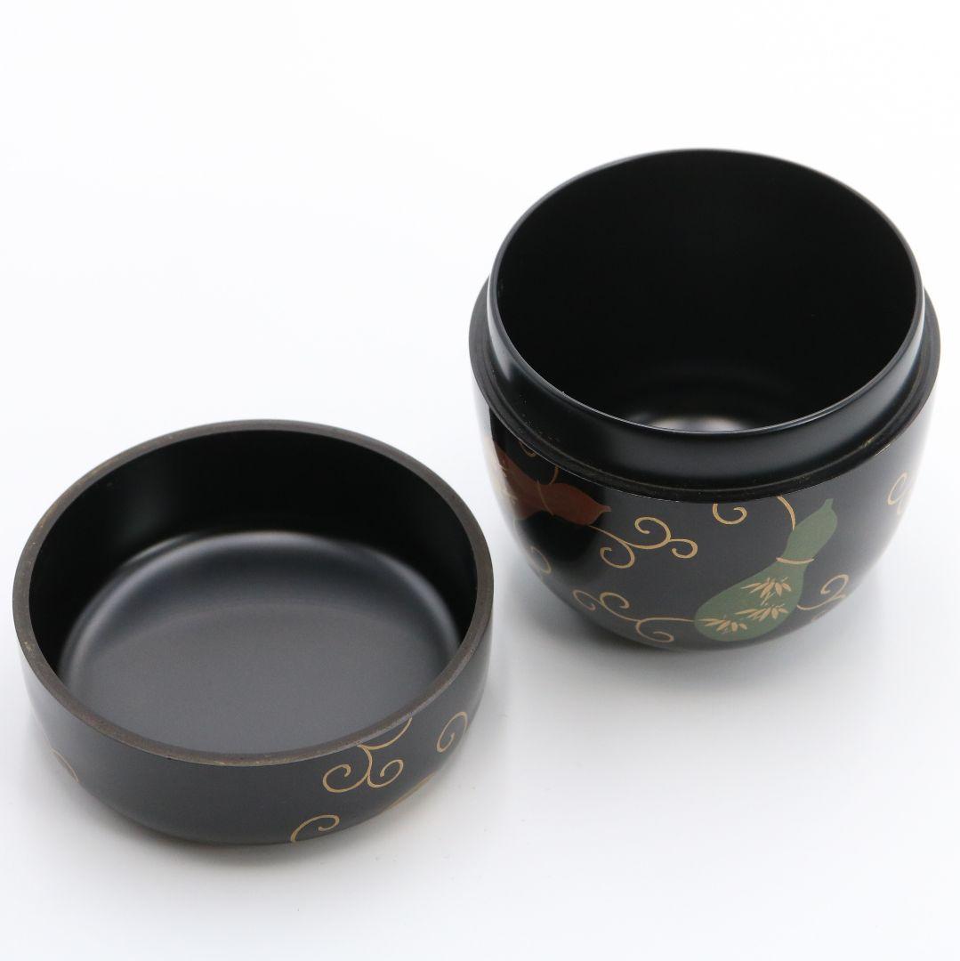 中村宗悦作 黒塗六瓢唐草蒔絵中棗 共箱共布 茶道具　C130　1F20