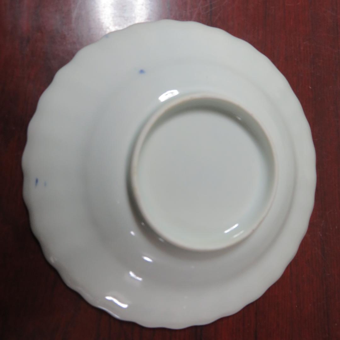 小皿 5枚 白磁器 染付 花形 菊型 花弁縁 古伊万里 江戸 明治