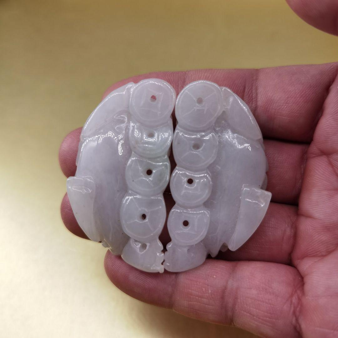 《整理番号:BH036》薄紫色翡翠彫刻貔貅(ヒキュウ)ペンダント二点セット