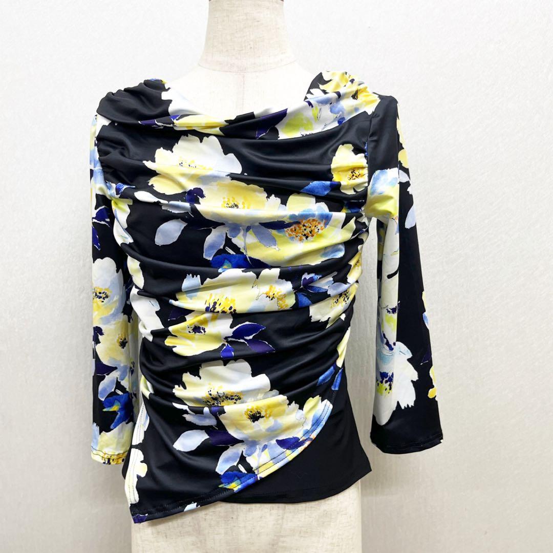 新品 セットアップ 黒に黄色花柄 スタンダード モダン 衣装 パーティ 発表会