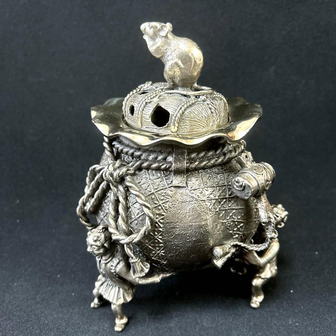 ・伝統工芸　高岡銅器　洋銀　香炉　須賀月芳　砂金袋　置物　インテリア　香道具