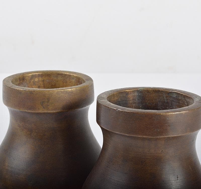 中国　大明宣徳年製　古銅宣徳銅　蓋爐　香炉　一對　仕覆付　C　R4261