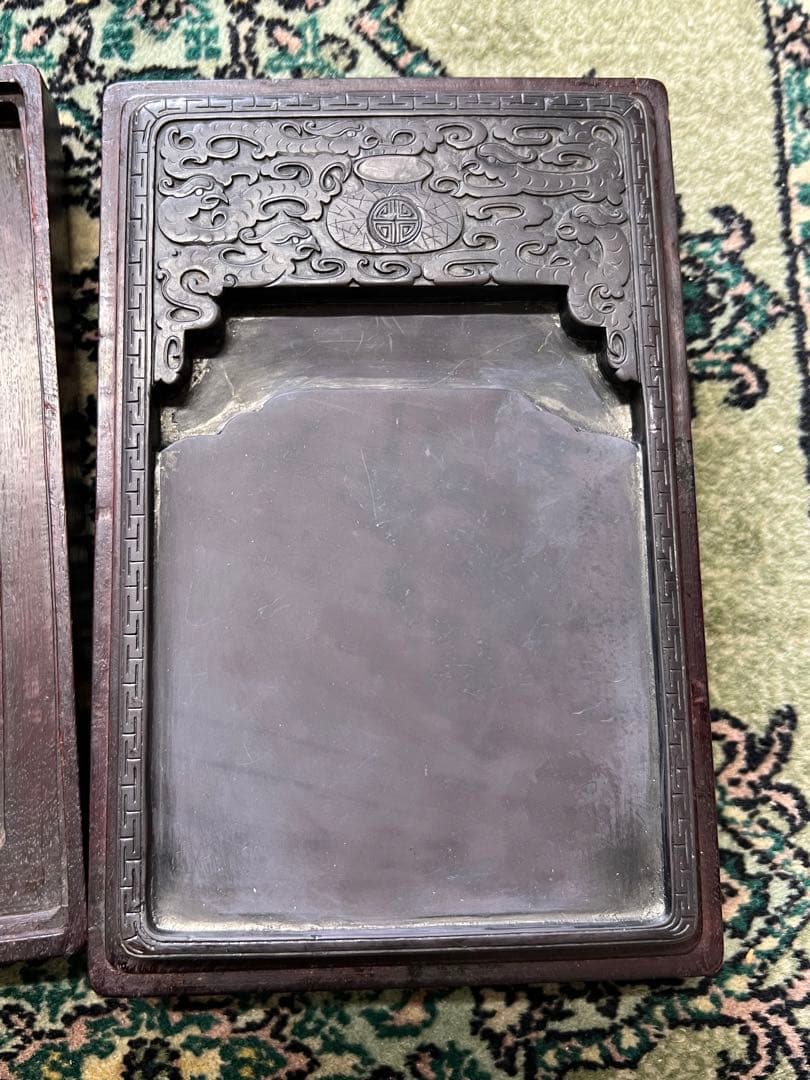 文房具 清時代五龍端硯 書　時代物　紫檀箱付き　西き--55