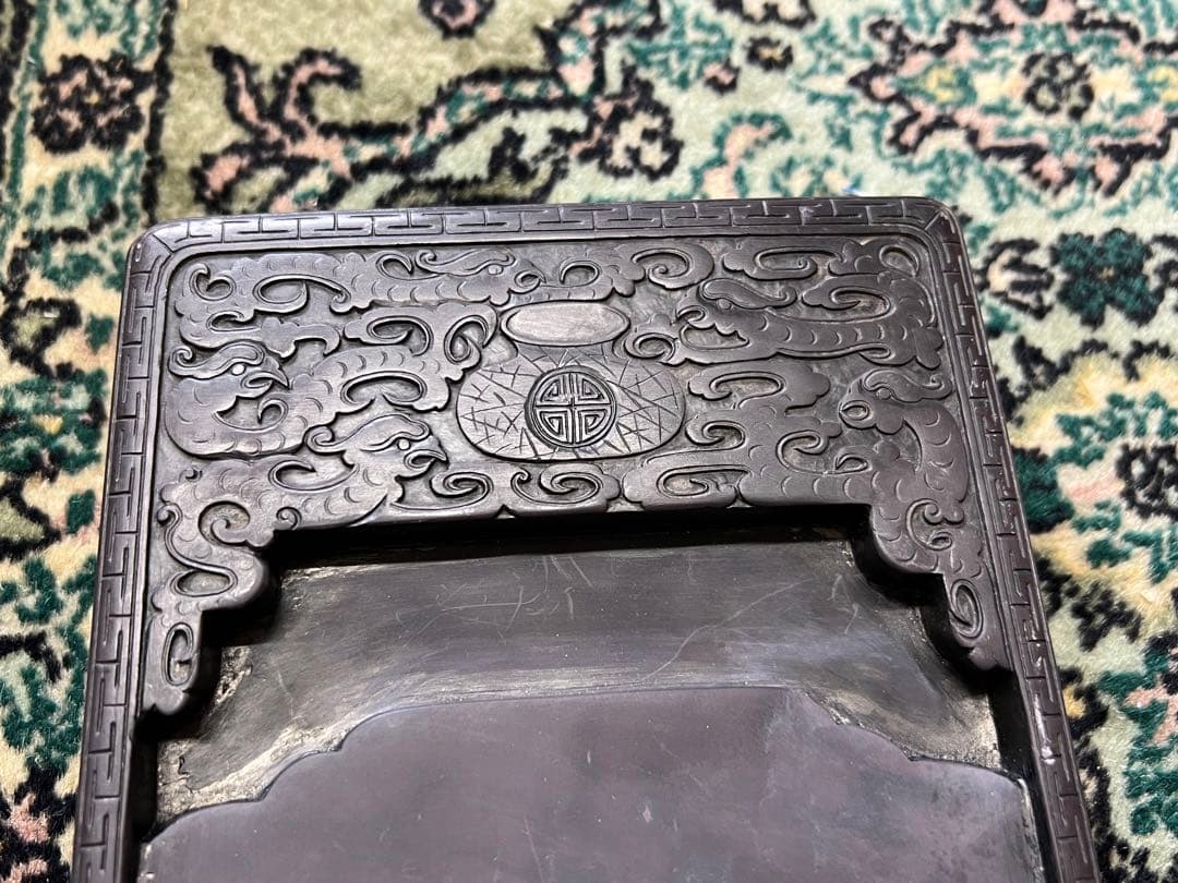 文房具 清時代五龍端硯 書　時代物　紫檀箱付き　西き--55