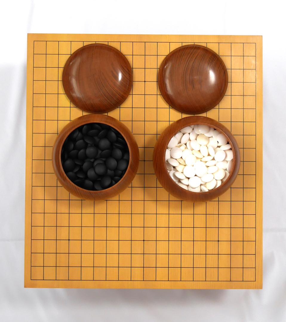 【2回使用】碁盤脚付 30号 19路盤 碁笥・碁石付き 新かや材製