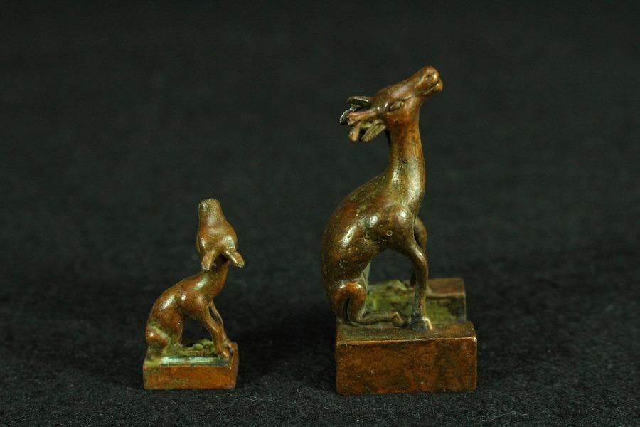 中国美術 鹿親子 印 文房四宝(K-YC533)