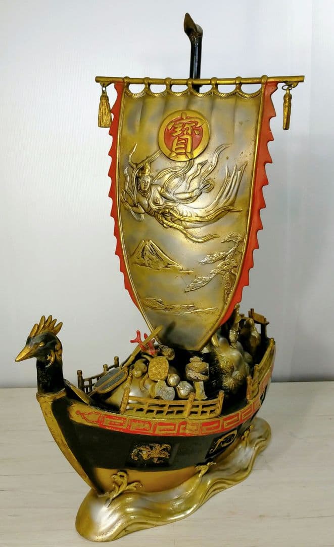 銅製 大型 宝船 寶舟 七福神 置物 オブジェ
