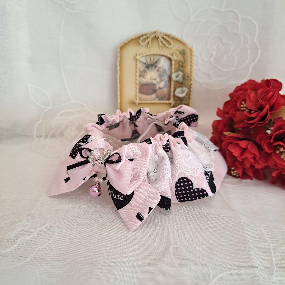 プッチ、幅広シュシュバレンタインハート柄(パープル)わんちゃん猫ちゃん用