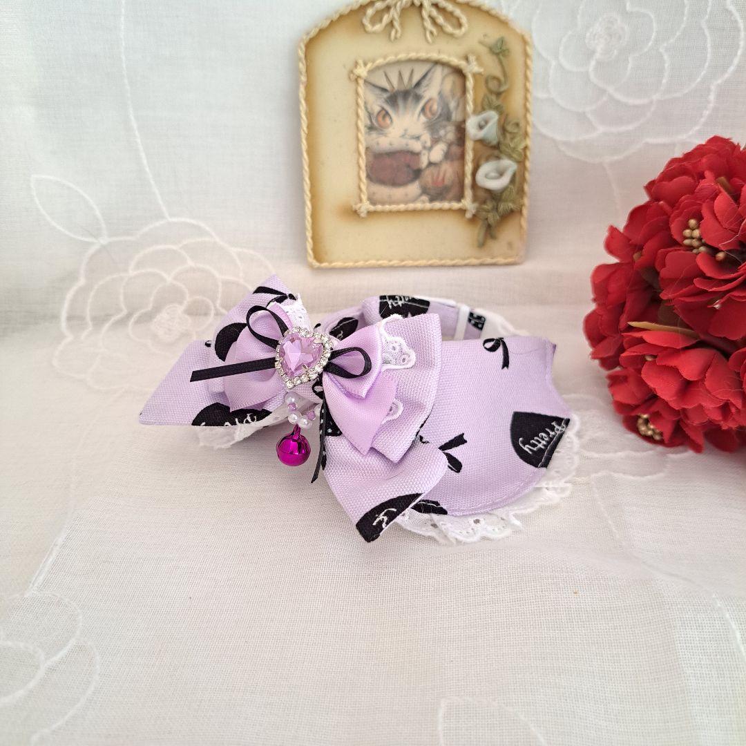 プッチ、幅広シュシュバレンタインハート柄(パープル)わんちゃん猫ちゃん用