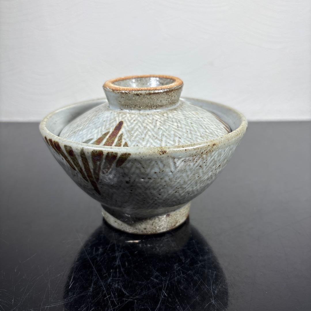 真作　人間国宝　島岡達三　地釉象嵌縄文蓋付き椀