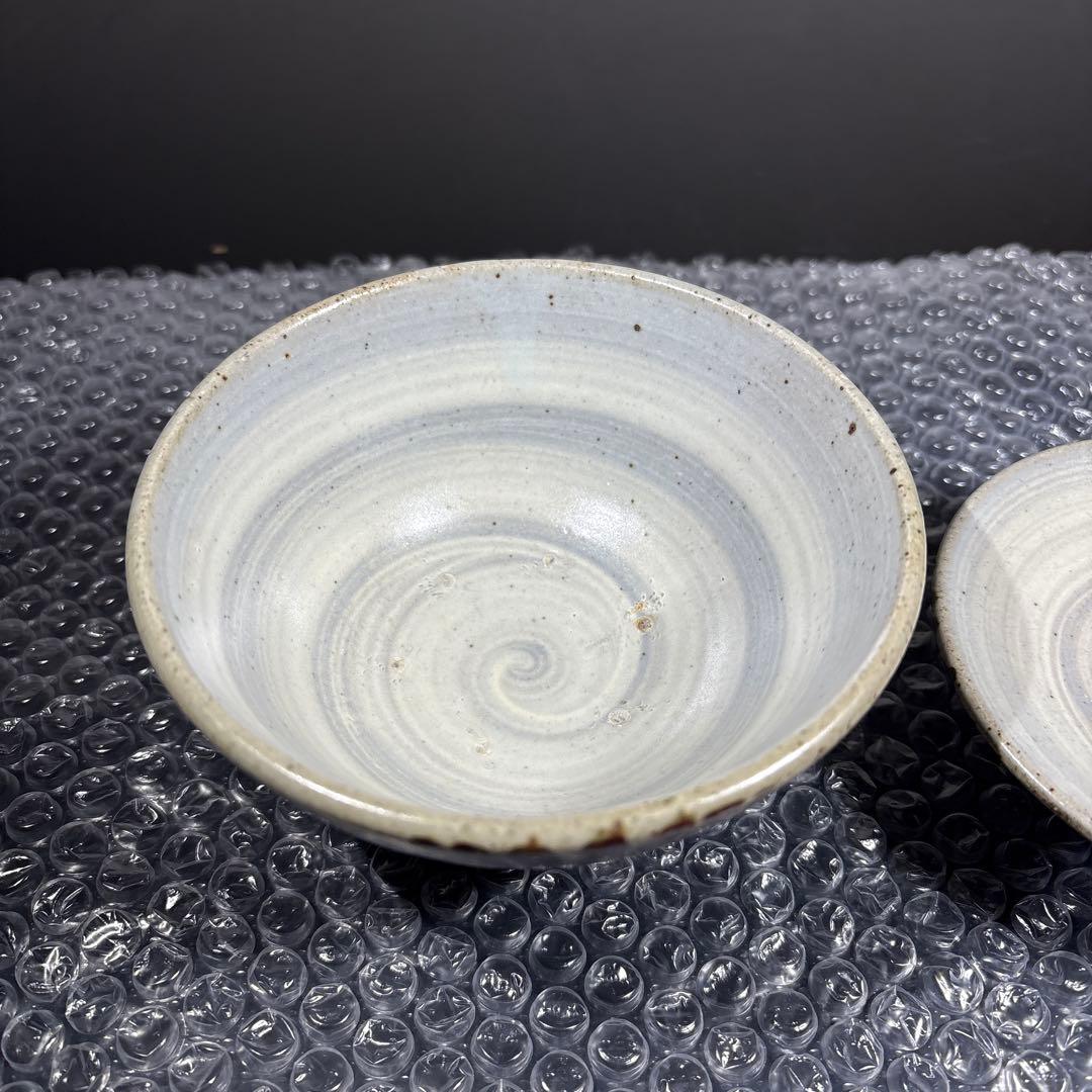 真作　人間国宝　島岡達三　地釉象嵌縄文蓋付き椀