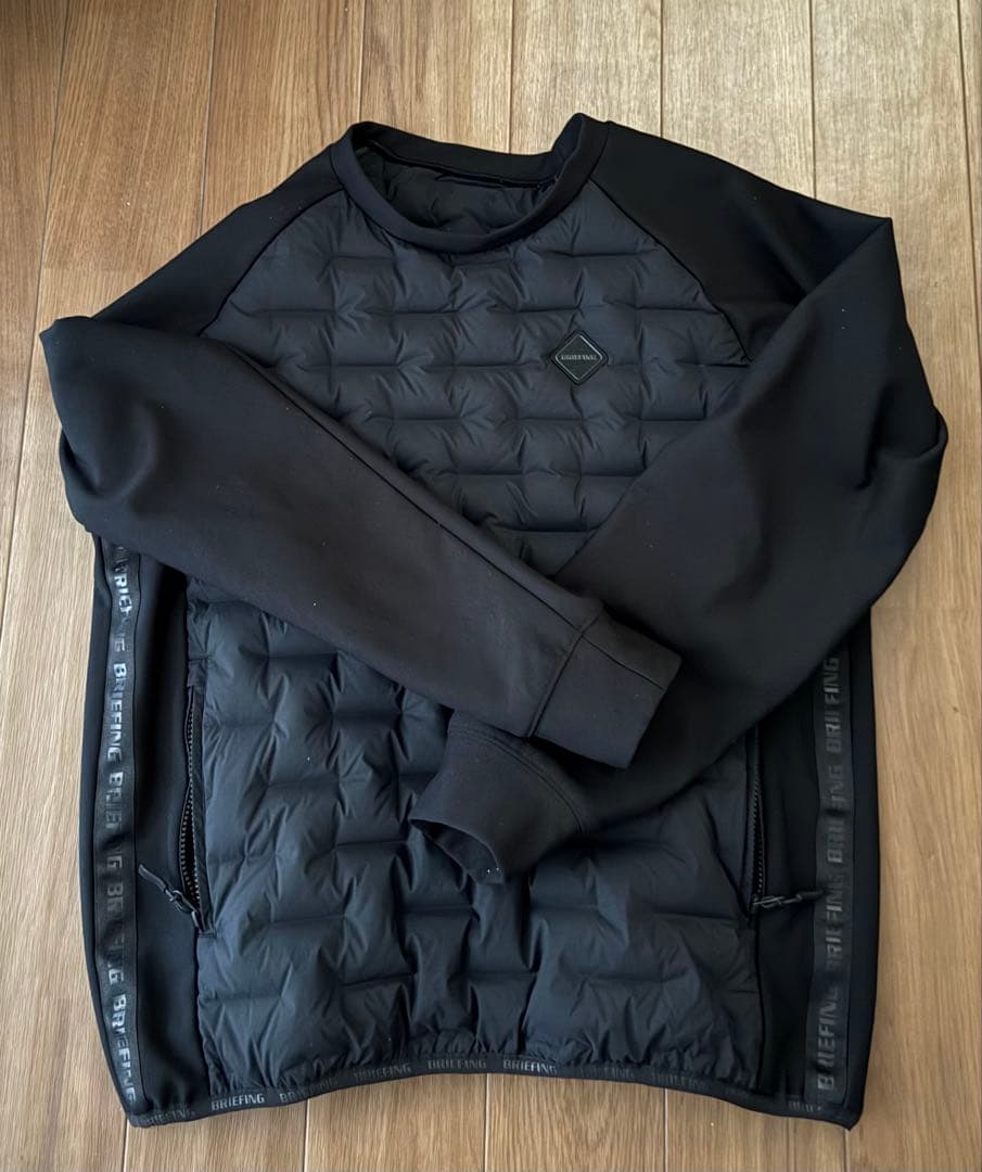 BRIEFING ブラック クルーネックハイブリッドダウンジャケット