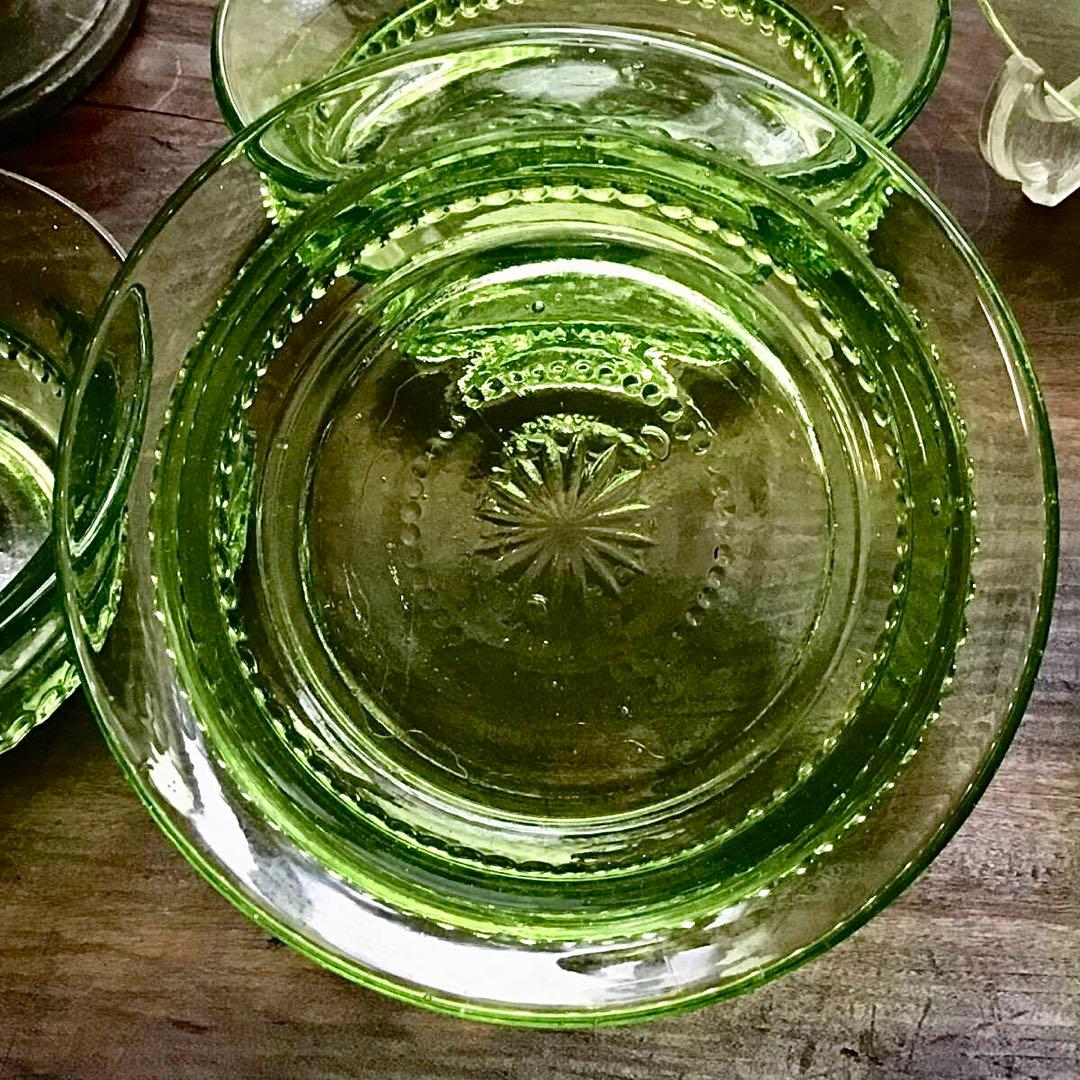 和ガラス◆ウランガラス / 小鉢 / ５個セット◆大正ロマン グリーン ボウル