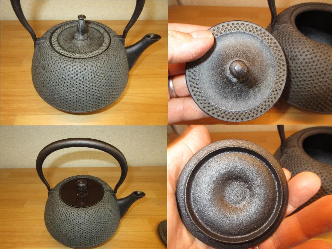 送料込【逢絢亭・新品】茶道具 鉄瓶 霰紋 IH対応 替蓋付き 日本製 紙箱入り