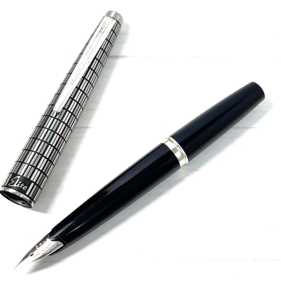パイロット 万年筆 エリート シルバー格子キャップ 18K 細字 レア U124