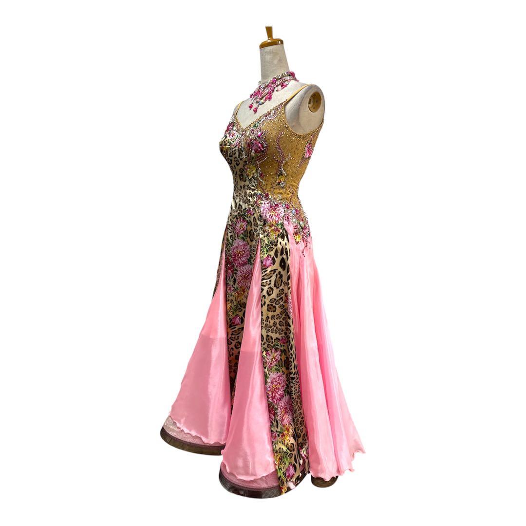 6320★Mピンク ヒョウ柄 花柄 スタンダードドレス 社交ダンス