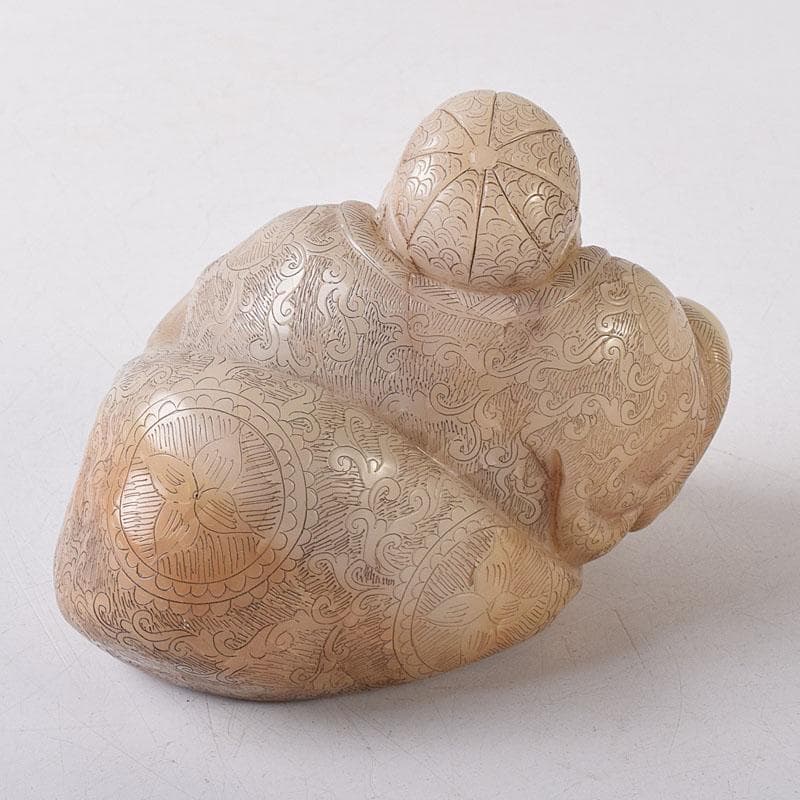 中国美術　玉石細密彫刻　白玉唐人物像　置物　古玩　M　R8236