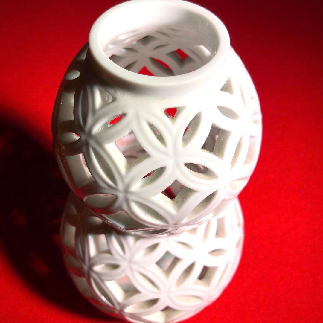 【茶道具】13代平石嘉助作　平戸白磁七宝透かし杓立